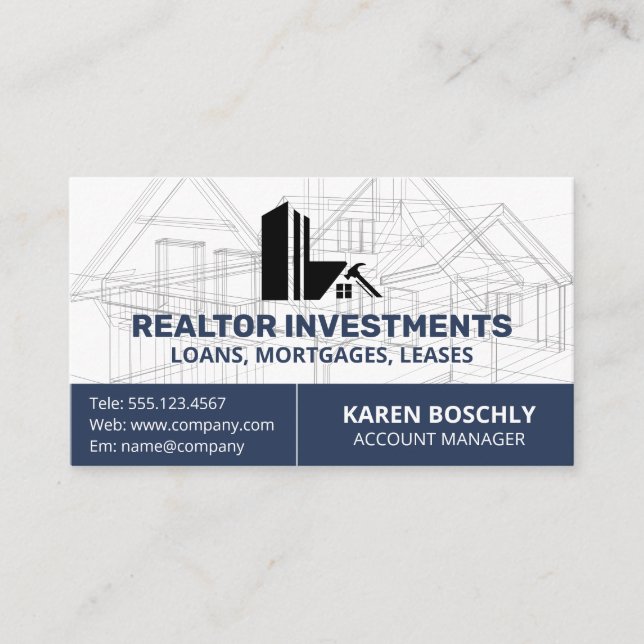 Tarjeta De Visita Dibujo general de arquitecto | Logotipo de propied (Anverso)