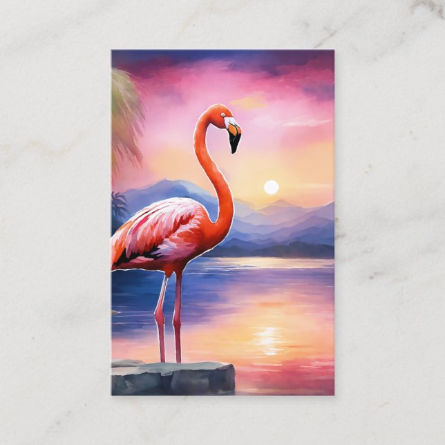 Tarjeta De Visita Dibujo gráfico de Flamingo Rosa en la acuarela (Anverso)
