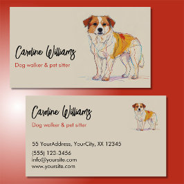 Tarjeta De Visita Dibujo moderno colorido paseador de perros cuidado