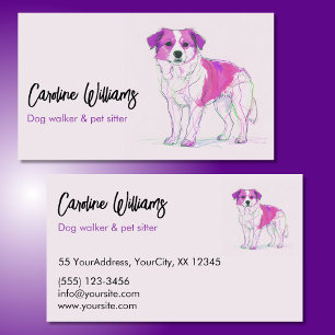 Tarjeta De Visita Dibujo moderno rosa púrpura paseador de perros cui