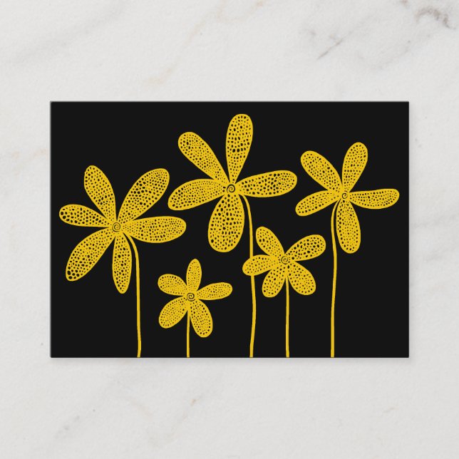 Tarjeta De Visita Dibujo simple de flores - Ámbar en negro (Anverso)