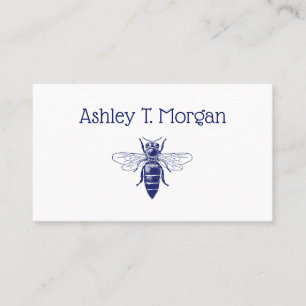 Tarjeta De Visita Dibujo vintage de abeja reina en azul
