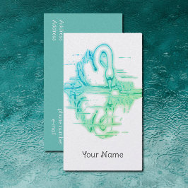 Tarjeta De Visita Dibujo vintage - reflejo de cisne - verde