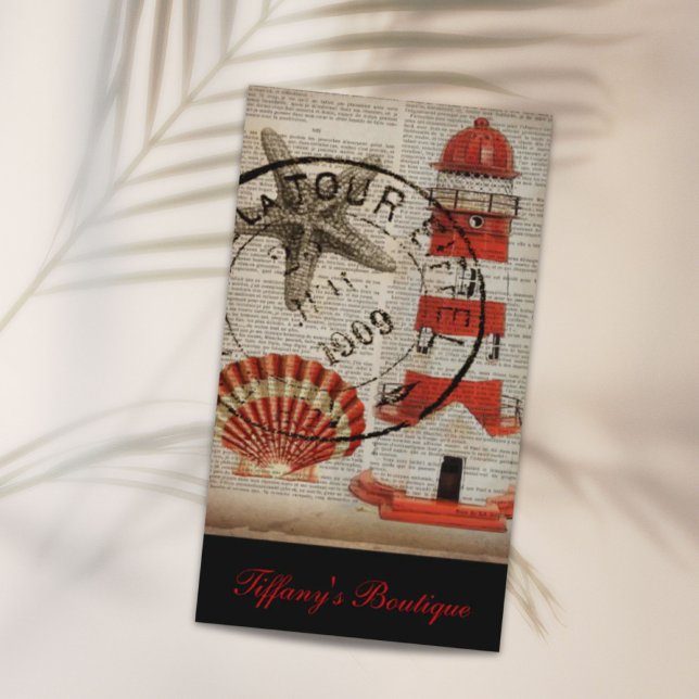 Tarjeta De Visita diccionario de faro costero de conchas marinas náu (dictionary coastal seashell lighthouse nautical business card)