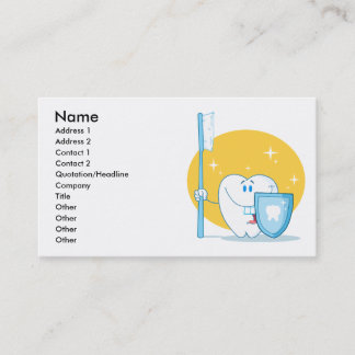 Tarjeta De Visita Diente Sonriente Feliz Con Ropa De Dientes Y Escud