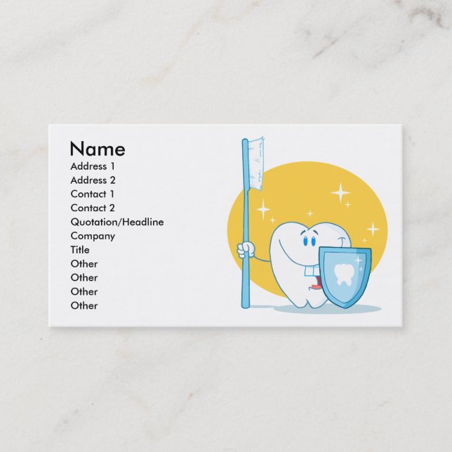 Tarjeta De Visita Diente Sonriente Feliz Con Ropa De Dientes Y Escud (Anverso)