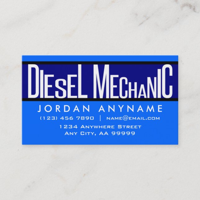 Tarjeta De Visita Diesel Mechanic Funky Textos Blue Business Card (Anverso)