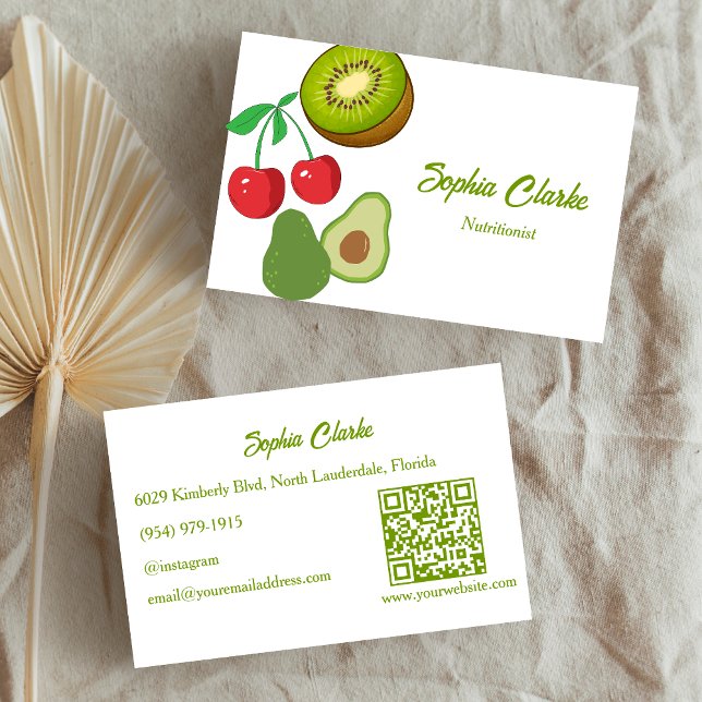 Tarjeta De Visita Dietista de código QR de frutas profesionales (Subido por el creador)