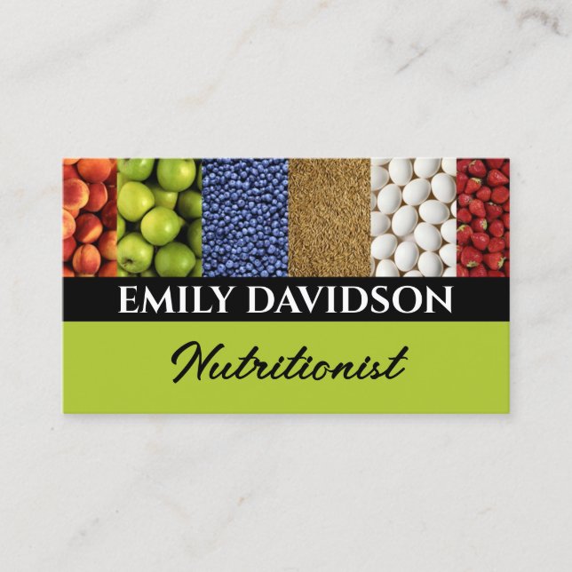 Tarjeta De Visita Dietista nutricionista Vida saludable verde fresco (Anverso)