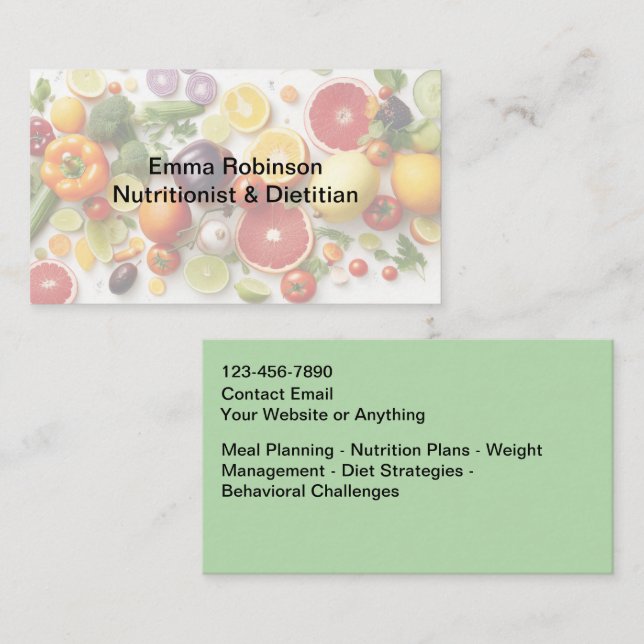 Tarjeta De Visita Dietitian Nutritionist Food Theme Business Cards (Anverso / Reverso)
