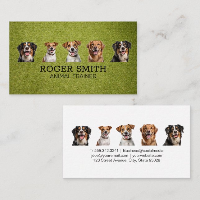 Tarjeta De Visita Diferentes perros sonriendo | Entrenamiento de per (Anverso / Reverso)
