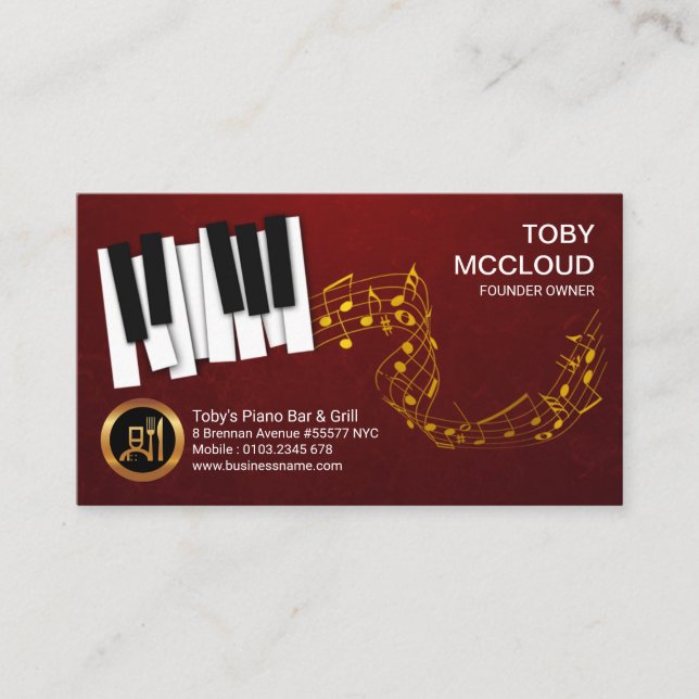 Tarjeta De Visita Difusión de Ivory Piano Keys Gold Music Notes (Anverso)