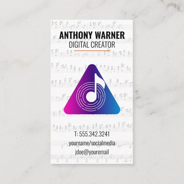Tarjeta De Visita Digital Sound | Musical Sheet (Anverso)