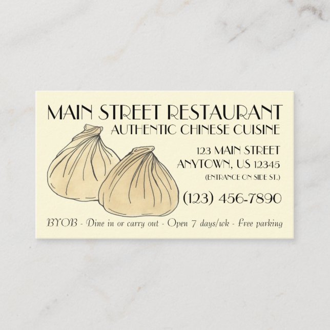 Tarjeta De Visita Dim Sum Shumai Dumplings Restaurante chino de comi (Anverso)