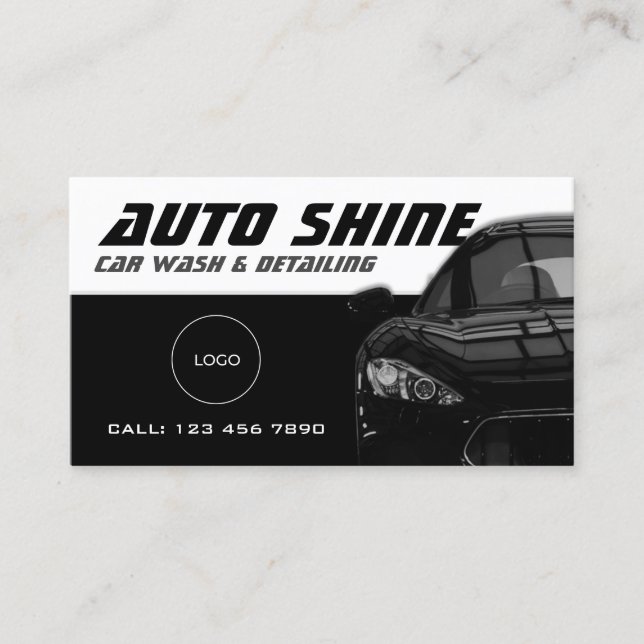 Tarjeta De Visita Dinámica automotriz en blanco y negro (Anverso)