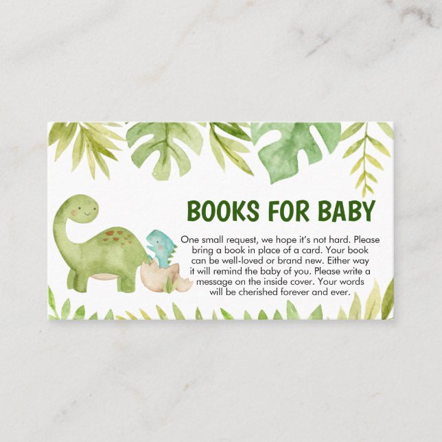 Tarjeta De Visita Dinosaur Baby Shower Books for Baby (Anverso)