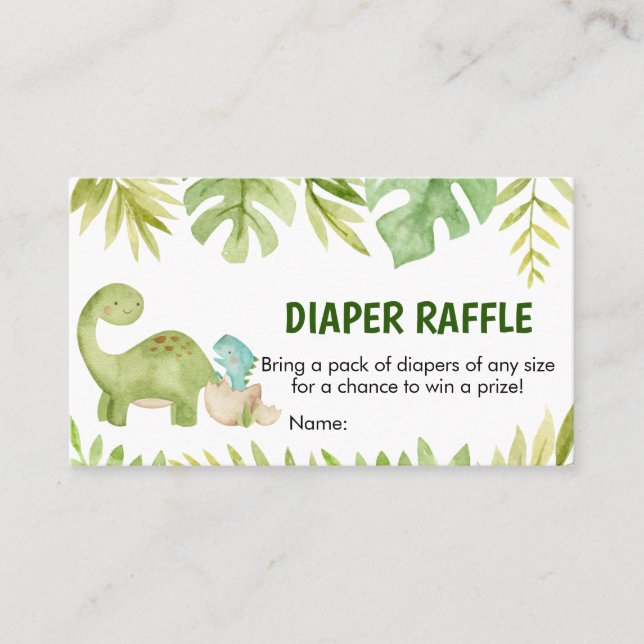 Tarjeta De Visita Dinosaur Baby Shower Diaper Raffle (Anverso)