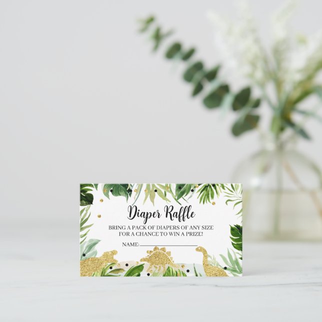 Tarjeta De Visita Dinosaur Baby Shower Diaper Raffle (Anverso de pie)