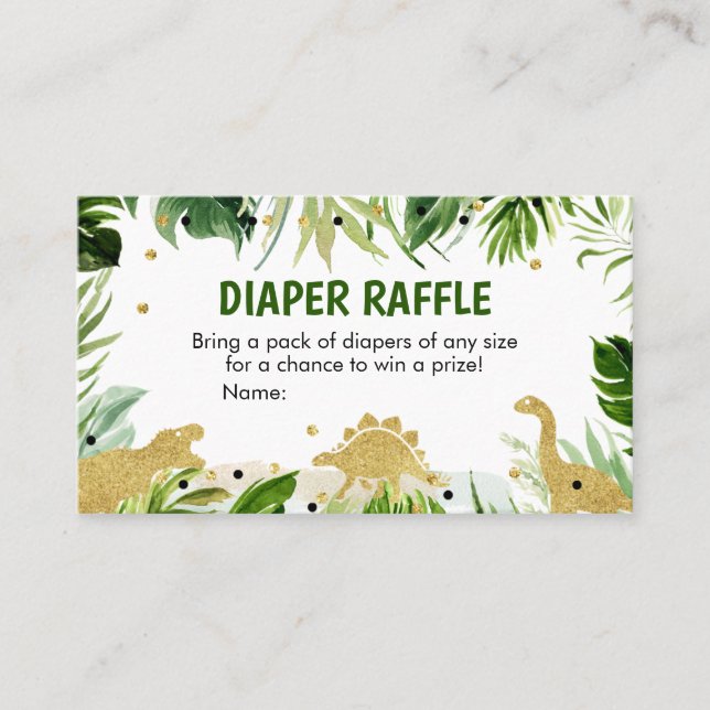Tarjeta De Visita Dinosaur Baby Shower Diaper Raffle (Anverso)