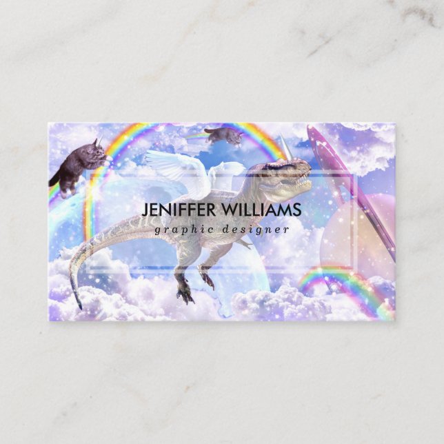 Tarjeta De Visita Dinosaurio arcoiris unicornio (Anverso)