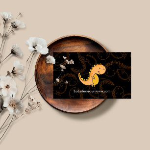 Tarjeta De Visita Dinosaurio Naranja Amarillo Lindo Bebé