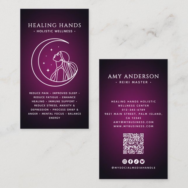 Tarjeta De Visita Diosa de bienestar espiritual/alternativa Moon Hea (Anverso / Reverso)