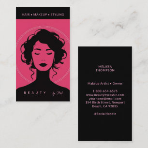 Tarjeta De Visita Diosa moderna maquillando uñas de pelo rosado Moda