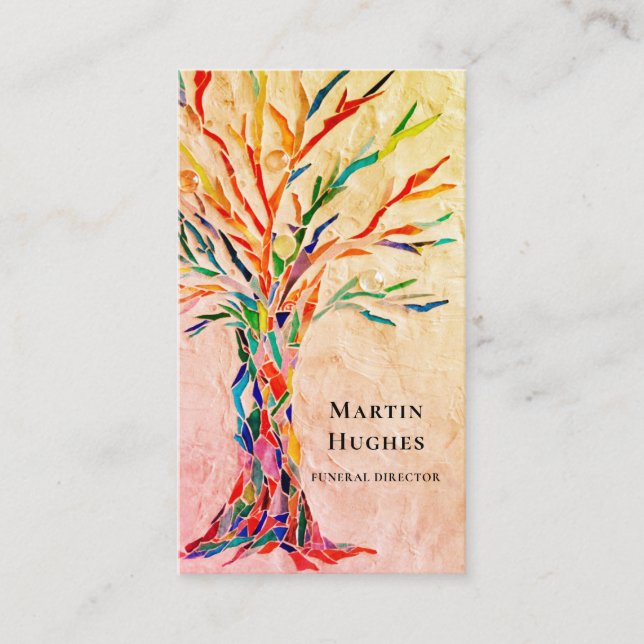Tarjeta De Visita Director Funeral Árbol De La Vida Beige (Anverso)
