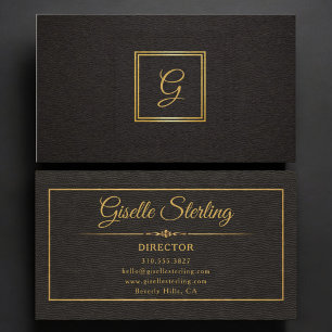 Tarjeta De Visita Director Monograma Dorado Negro