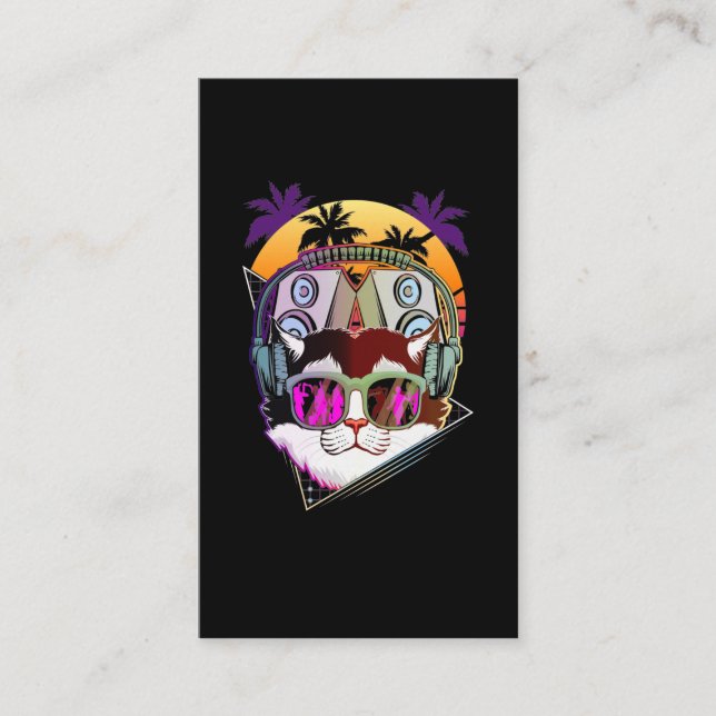 Tarjeta De Visita Disco Cat DJ Vaporwave Music Lover (Anverso)