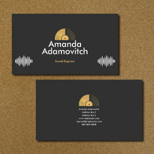 Tarjeta De Visita Disco de vinilo dorado y ondas sonoras
