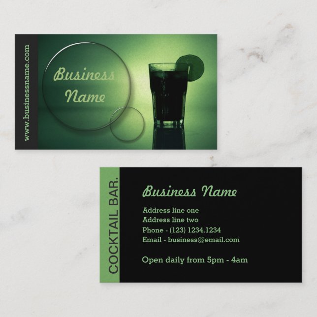Tarjeta De Visita Discoteca Green Glow Coctail Bar (Anverso / Reverso)