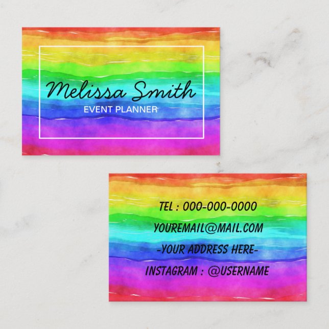 Tarjeta de visita diseñada simple del arco iris (Anverso / Reverso)