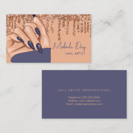 Tarjeta De Visita Diseñador Artista de Uñas Salón Rosa Falso Brillo 