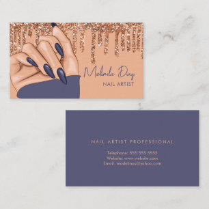 Tarjeta De Visita Diseñador Artista de Uñas Salón Rosa Falso Brillo