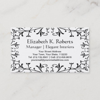 Tarjeta De Visita Diseñador artístico del Flourish blanco y negro