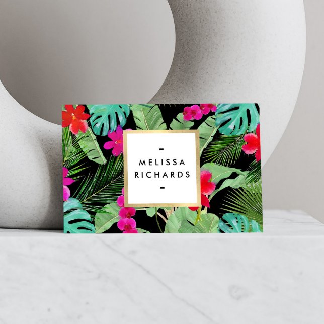 Tarjeta De Visita Diseñador de acuarela de impresión tropical de mod (Subido por el creador)