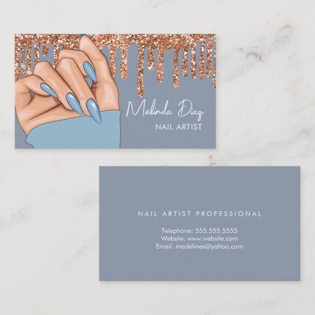 Tarjeta De Visita Diseñador de artistas de uñas Salon Faux Purpurina (Anverso / Reverso)
