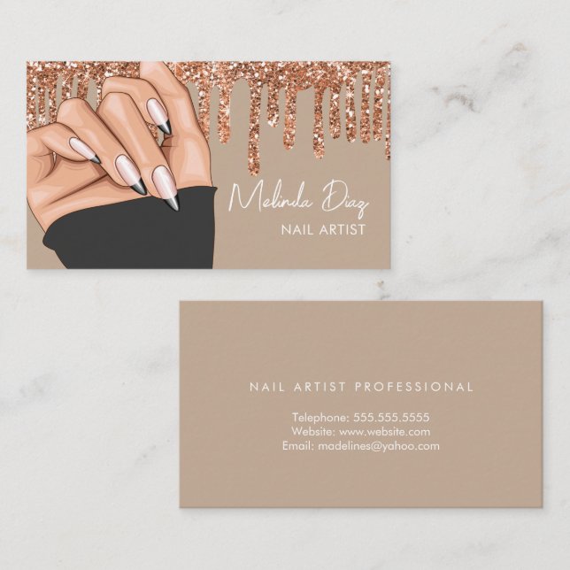 Tarjeta De Visita Diseñador de artistas de uñas Salón Purpurina Rosa (Anverso / Reverso)