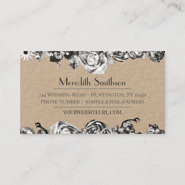 Tarjeta De Visita Diseñador de bodas profesional Elegante negro y bl (Reverso)
