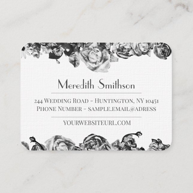Tarjeta De Visita Diseñador de bodas profesional Elegante negro y bl (Reverso)