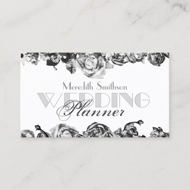 Tarjeta De Visita Diseñador de bodas profesional Elegante negro y bl (Anverso)