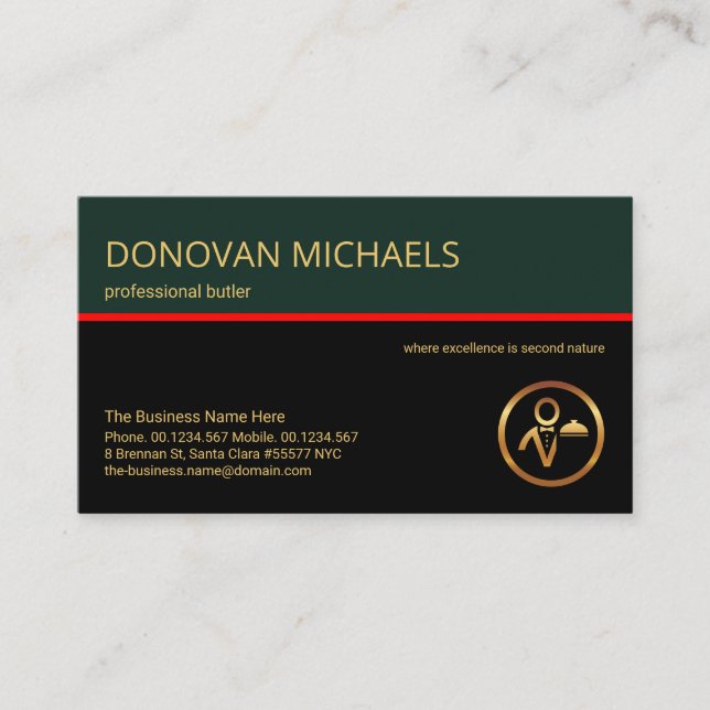 Tarjeta De Visita Diseñador de eventos Retro Layers Red Line Butler (Anverso)