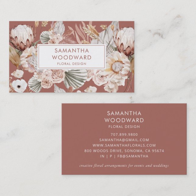 Tarjeta De Visita Diseñador de Floral de acuarela Terracotta Boho (Anverso / Reverso)