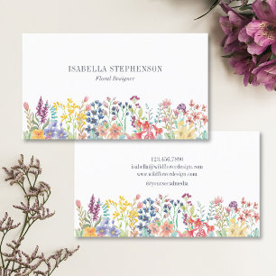 Tarjeta De Visita Diseñador de flores silvestres Boho Watercolor