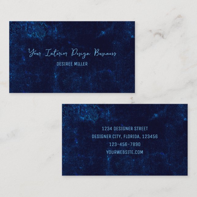 Tarjeta De Visita Diseñador de interior azul de la Marina Oscura Vin (Anverso / Reverso)