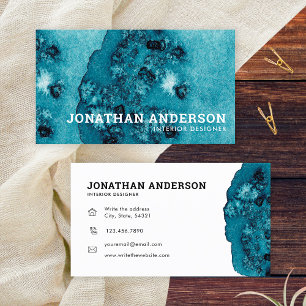 Tarjeta De Visita Diseñador de interiores de acuarela azul abstracta
