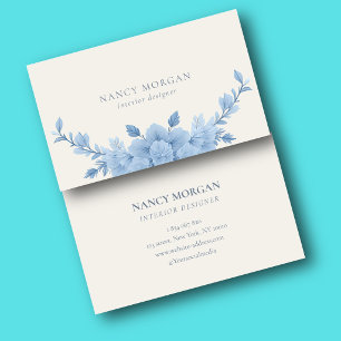 Tarjeta De Visita Diseñador de interiores de acuarela floral azul po