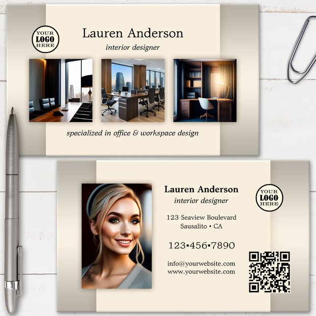 Tarjeta De Visita Diseñador de interiores de códigos QR para logotip (Subido por el creador)