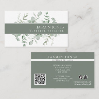 Tarjeta De Visita Diseñador de interiores de elegante eucalipto verd